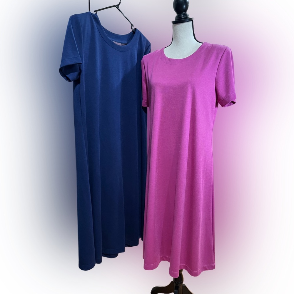 2Susan Graver Tee shirt dresses,1 pink,1 blue,soft fabric,knee length modesty lg